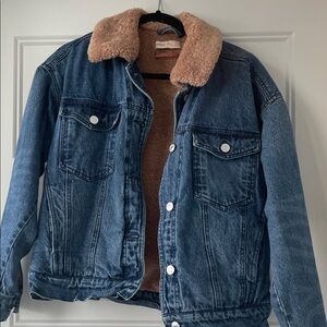 Pilcro by Anthropologie Blue Denim Jacket with Tan Shearling Interior